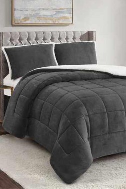Yumi Comforter Set 220x240 cm, Double Size, Full Bed, Cottton/Polyester Fabric Antrachite - Thumbnail
