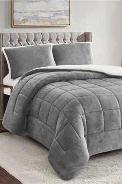 Yumi Comforter Set 220x240 cm, Double Size, Full Bed, Cottton/Polyester Fabric Gray - Thumbnail