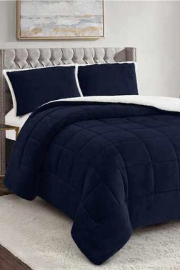Yumi Comforter Set 220x240 cm, Double Size, Full Bed, Cottton/Polyester Fabric Navy Blue - Thumbnail