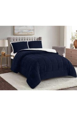 Yumi Comforter Set 220x240 cm, Double Size, Full Bed, Cottton/Polyester Fabric Navy Blue - Thumbnail