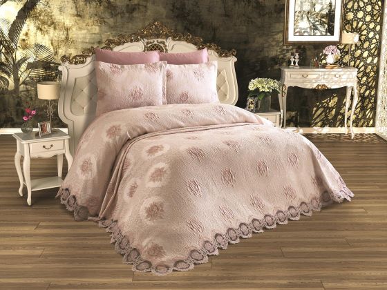 Zambak Bedspread Set 6pcs, Coverlet 240x260, Bedsheet 240x260, Pillowcase 50x70, Double Size, Pink