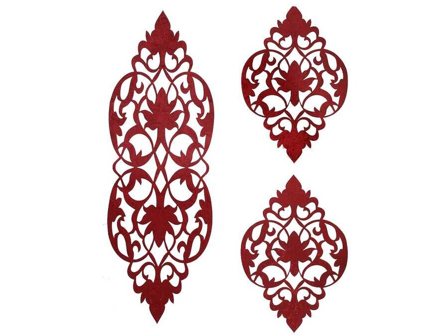 Dowry World - Zambak Velvet Living Room Set 3 Pieces Maroon