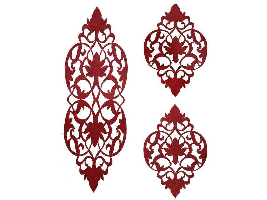  Zambak Velvet Living Room Set 3 Pieces Maroon