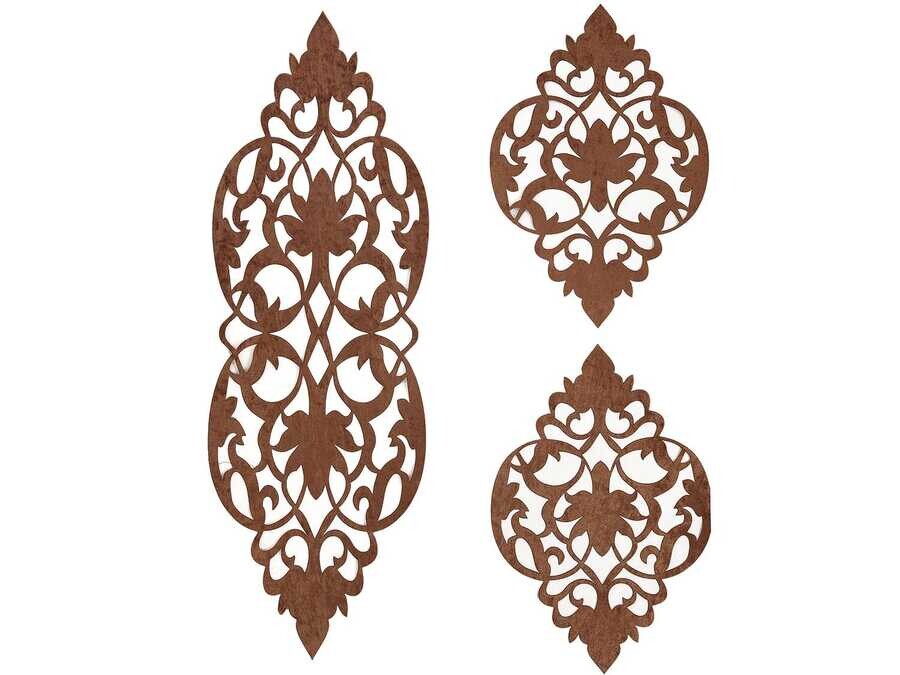 Dowry World - Zambak Velvet Living Room Table Cover Set 3 Pieces Brown