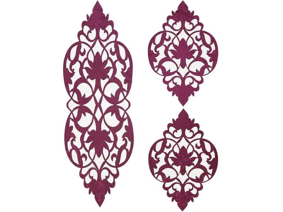 Dowry World - Zambak Velvet Living Room Set 3 Pieces Plum