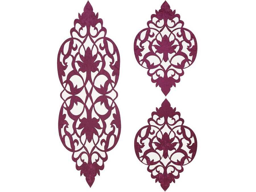  Zambak Velvet Living Room Set 3 Pieces Plum