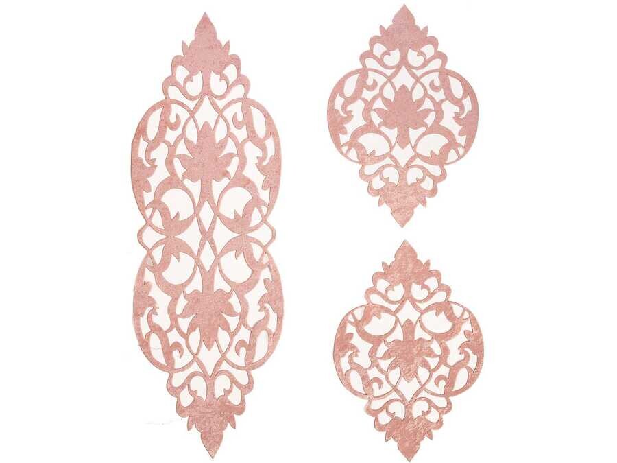 Dowry World - Zambak Velvet Living Room Set 3 Pieces Powder