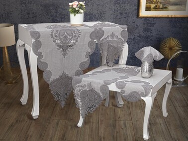 Dowry World - Zambak Linen 5 Piece Living Room Set - Gray Dowry World - Zambak Linen 5 Piece Living Room Set - Gray