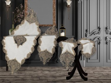 Dowry World - Lily Linen 5 Piece Living Room Set Cream Gold Dowry World - Lily Linen 5 Piece Living Room Set Cream Gold