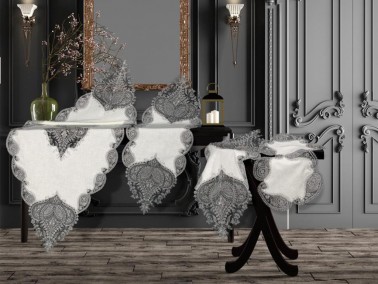 Dowry World - Zambak Linen 5 Piece Living Room Set - Cream Gray Dowry World - Zambak Linen 5 Piece Living Room Set - Cream Gray