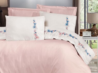 Lily Embroidered Duvet Cover Set Powder - Thumbnail