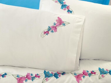 Lily Embroidered Duvet Cover Set Turquoise - Thumbnail