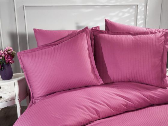 Zarif Satin Double Size Duvet Cover Set, Duvet Cover 200x220, Sheet 240x260, Plum Color