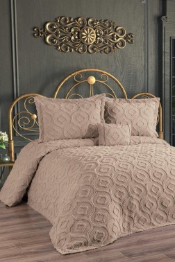 Çeyiz Diyarı - Zarife King Size Cotton Bedspread Set, Coverlet 240x250,with Pillowcase, Double Size, Cotton Fabric, Cappucino Çeyiz Diyarı - Zarife King Size Cotton Bedspread Set, Coverlet 240x250,with Pillowcase, Double Size, Cotton Fabric, Cappucino