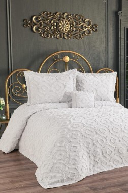 Çeyiz Diyarı - Zarife King Size Cotton Bedspread Set, Coverlet 240x250,with Pillowcase, Double Size, Cotton Fabric, Cream Çeyiz Diyarı - Zarife King Size Cotton Bedspread Set, Coverlet 240x250,with Pillowcase, Double Size, Cotton Fabric, Cream