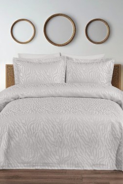 Çeyiz Diyarı - Zebra Jacquard Cotton Chenille Bedspread 250x260 cm Double Size, King Size, Cream