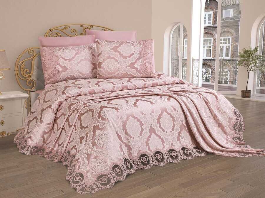Dowry World - Zemra طقم غطاء صيفي مزدوج(لشخصين) لون وردي فاتح