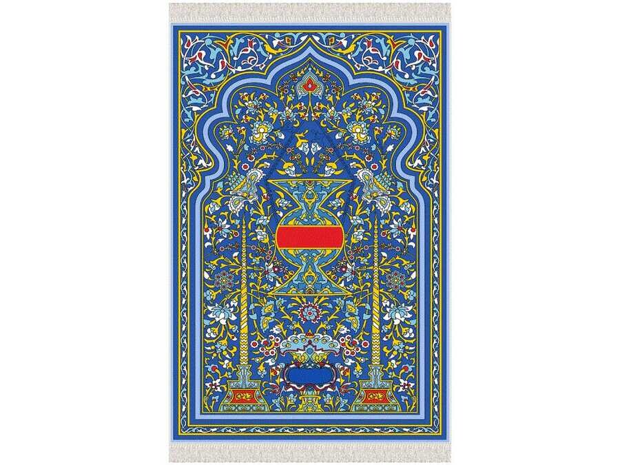Zaydin Velvet Prayer Rug Blue - Thumbnail