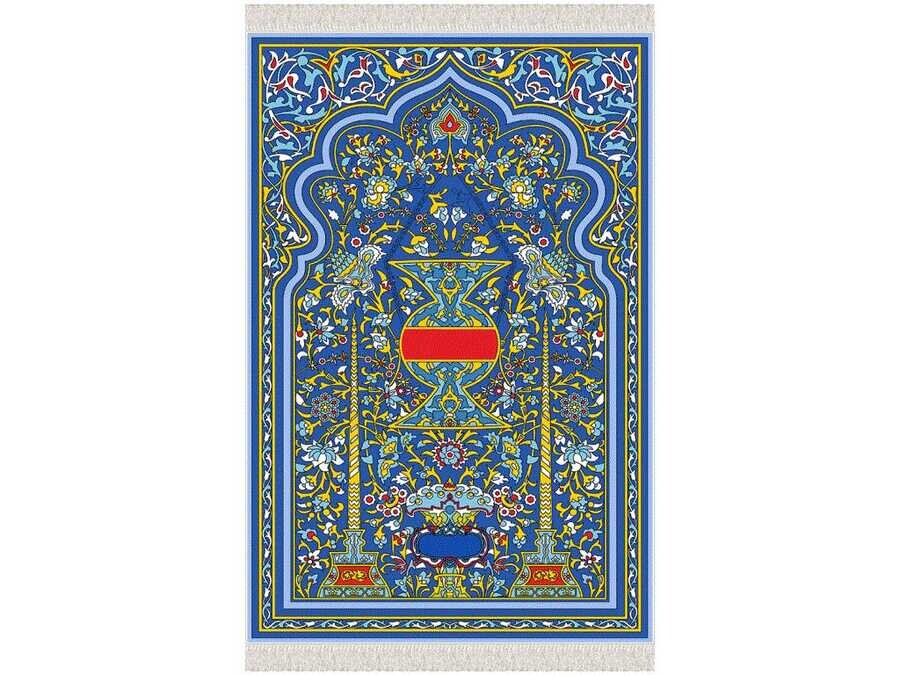 Zaydin Velvet Prayer Rug Blue - Thumbnail