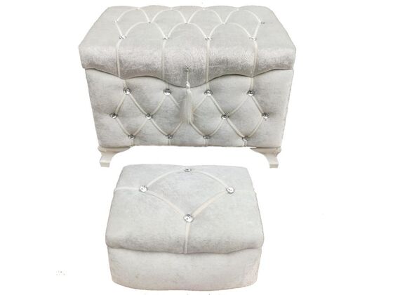 Zuhal Quilted Velvet Double Dowry Chest Cream