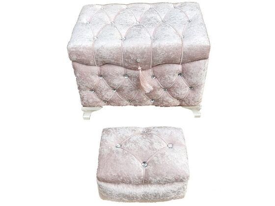 Zuhal Quilted Velvet Double Dowry Chest Powder
