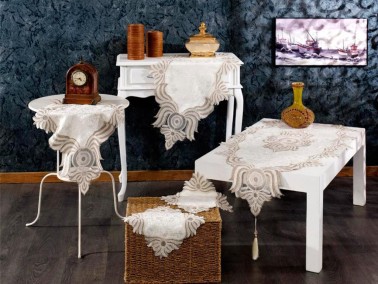 Çeyiz Diyarı - Zühre Velvet Cordone 5 Piece Living Room Set Cream