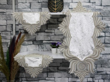 Zümra Embroidery Bedroom and Living Room Set Cream Velvet - Thumbnail