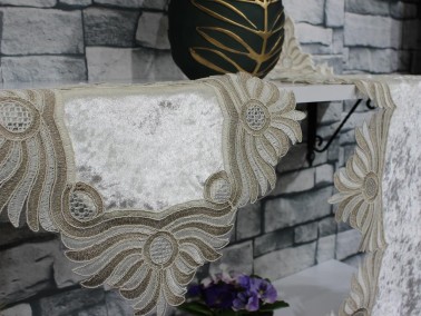 Zümra Embroidery Bedroom and Living Room Set Cream Velvet - Thumbnail