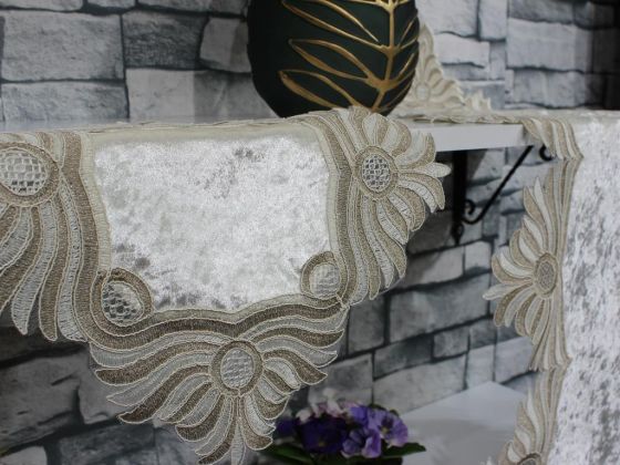 Zümra Embroidery Bedroom and Living Room Set Cream Velvet